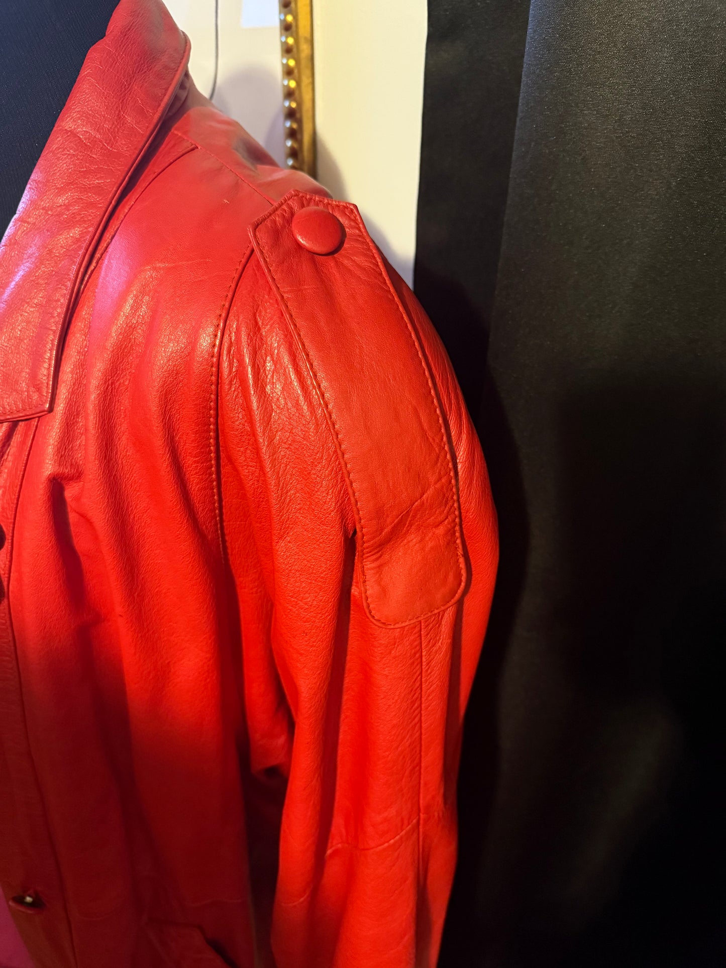 Ruby Red Leather Trench