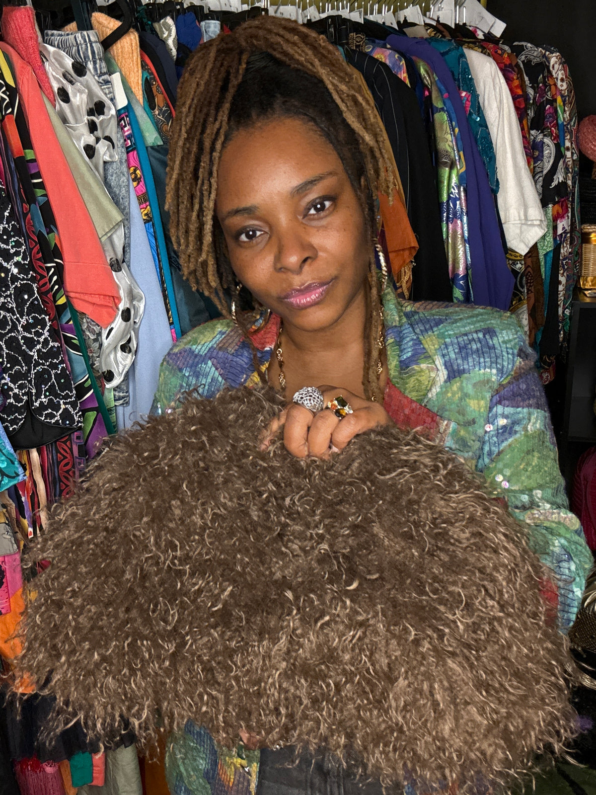 Faux Mongolian Fur Bag