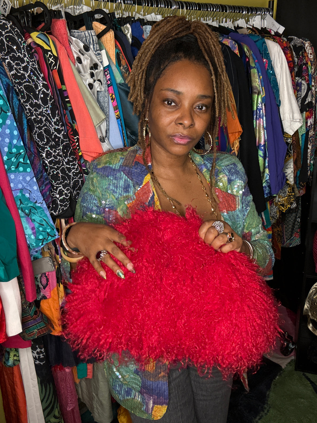 Faux Mongolian Fur Bag