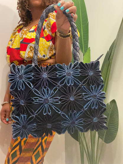 Straw Bloom Blue Bag