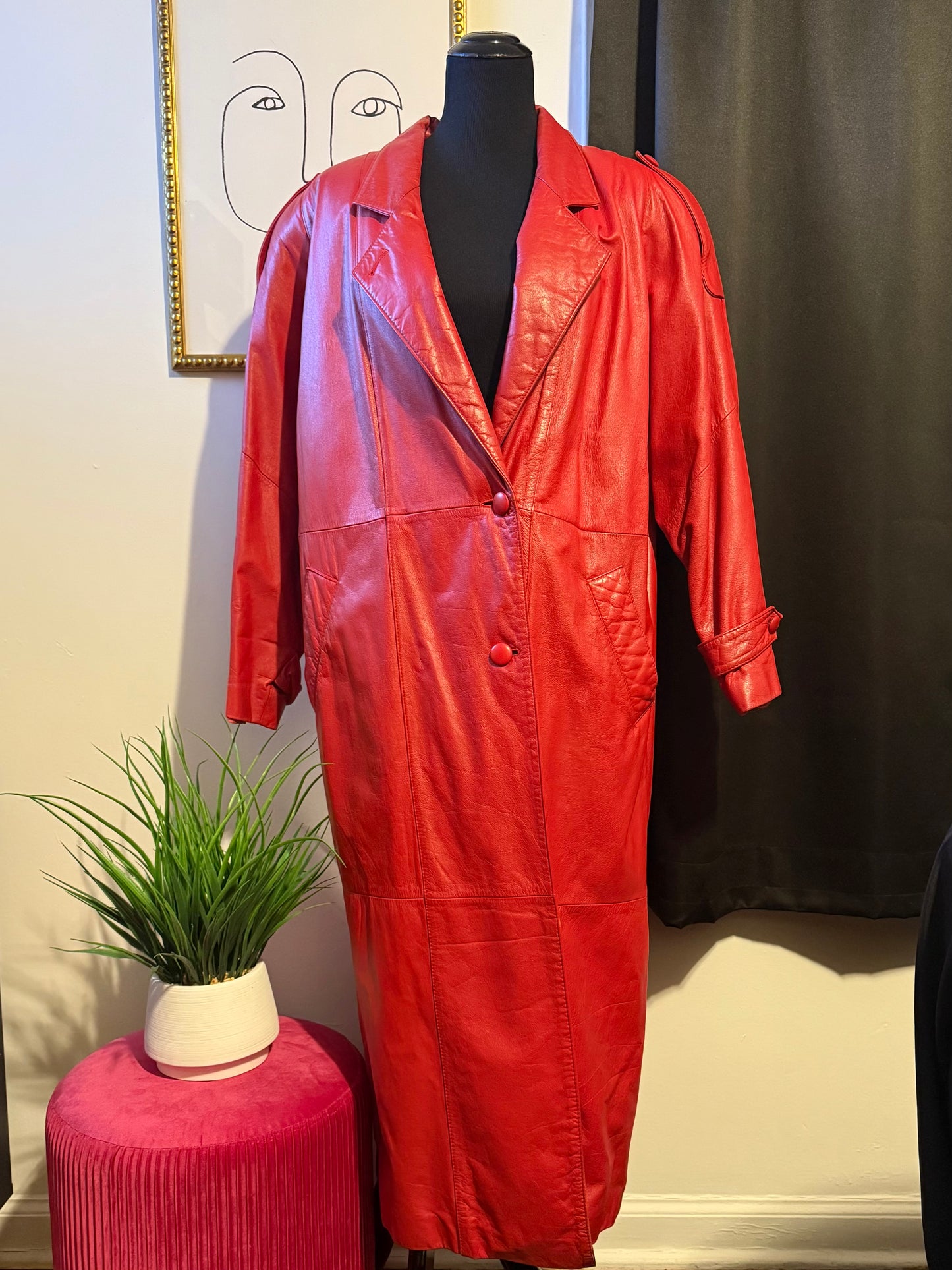 Ruby Red Leather Trench