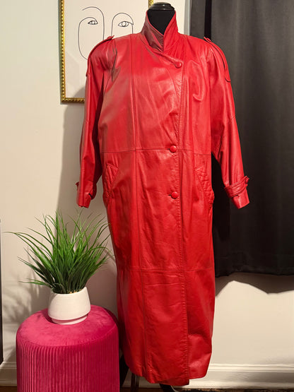 Ruby Red Leather Trench