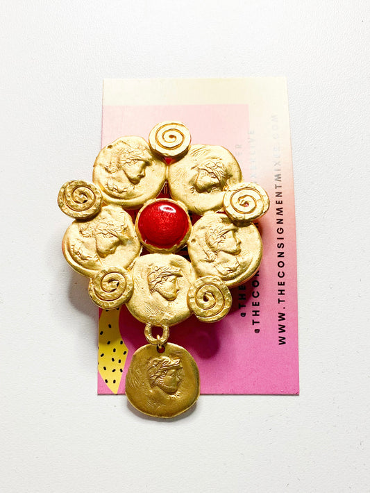 Ruby Faces Brooch