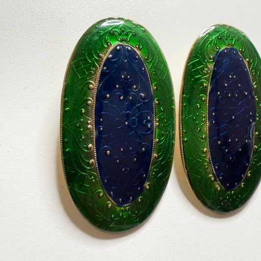 Green/Purple Embossed Earrings