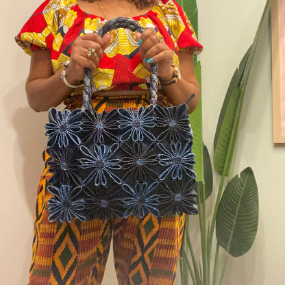 Straw Bloom Blue Bag