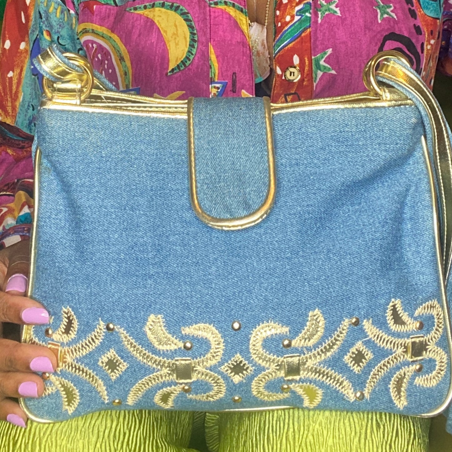 Golden Denim Bag
