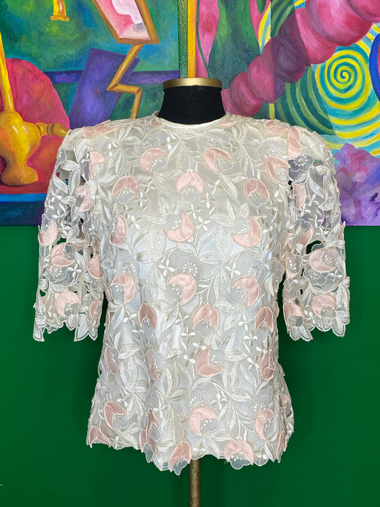 Pink/White Lace Look Top