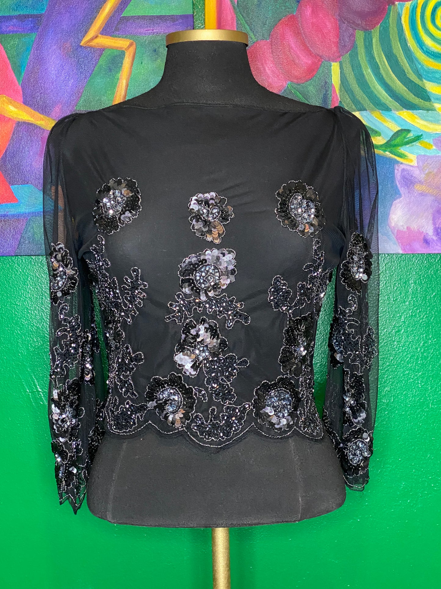 Sheer Sequin Crop Top